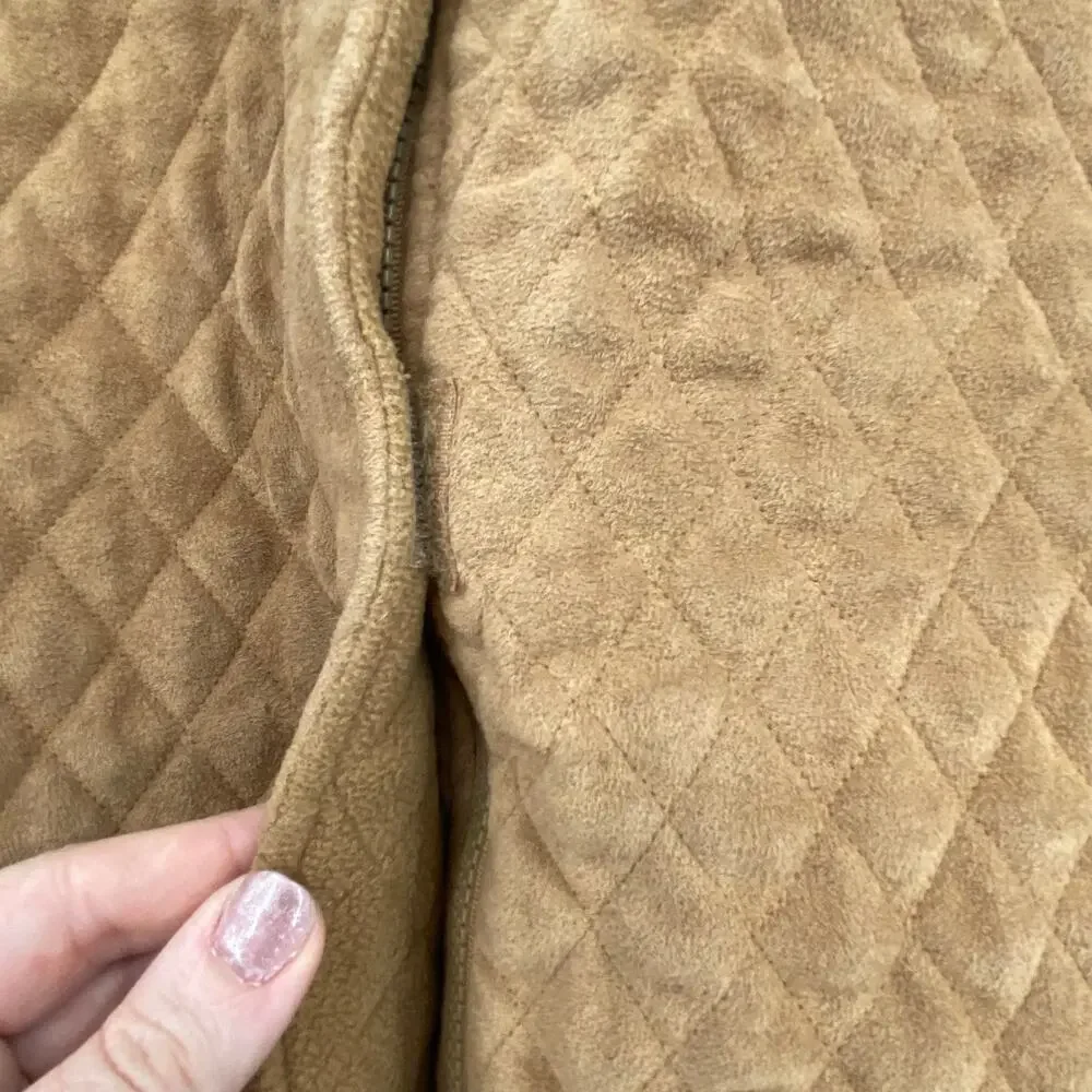Fu Da New York Faux Suede Camel Brown Quilted Jacket Women's Size Large